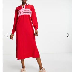 Only exclusive jersey polo midi dress in red stripe